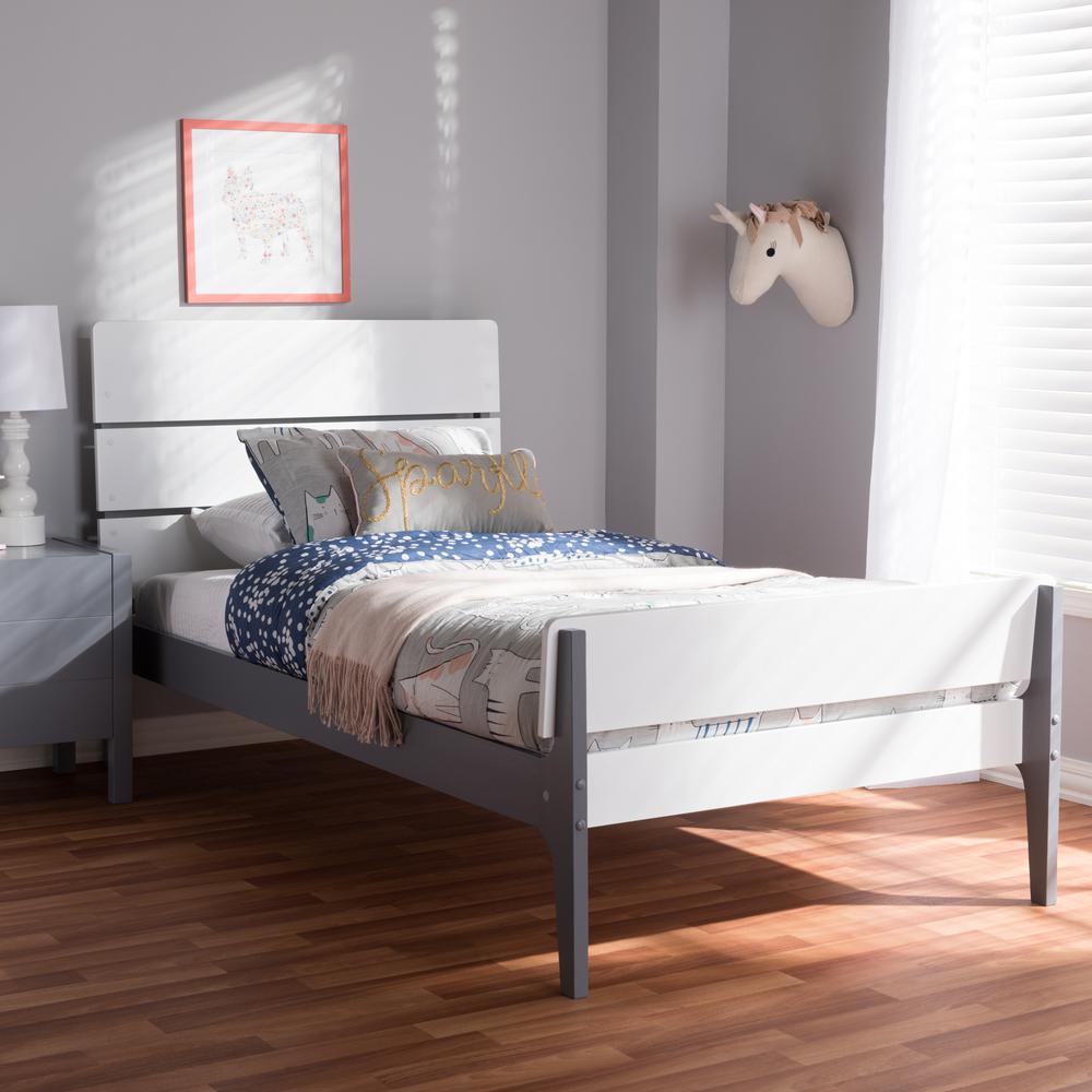Classic Mission Style White and Dark Grey-Finished Wood Twin Platform Bed. Picture 14