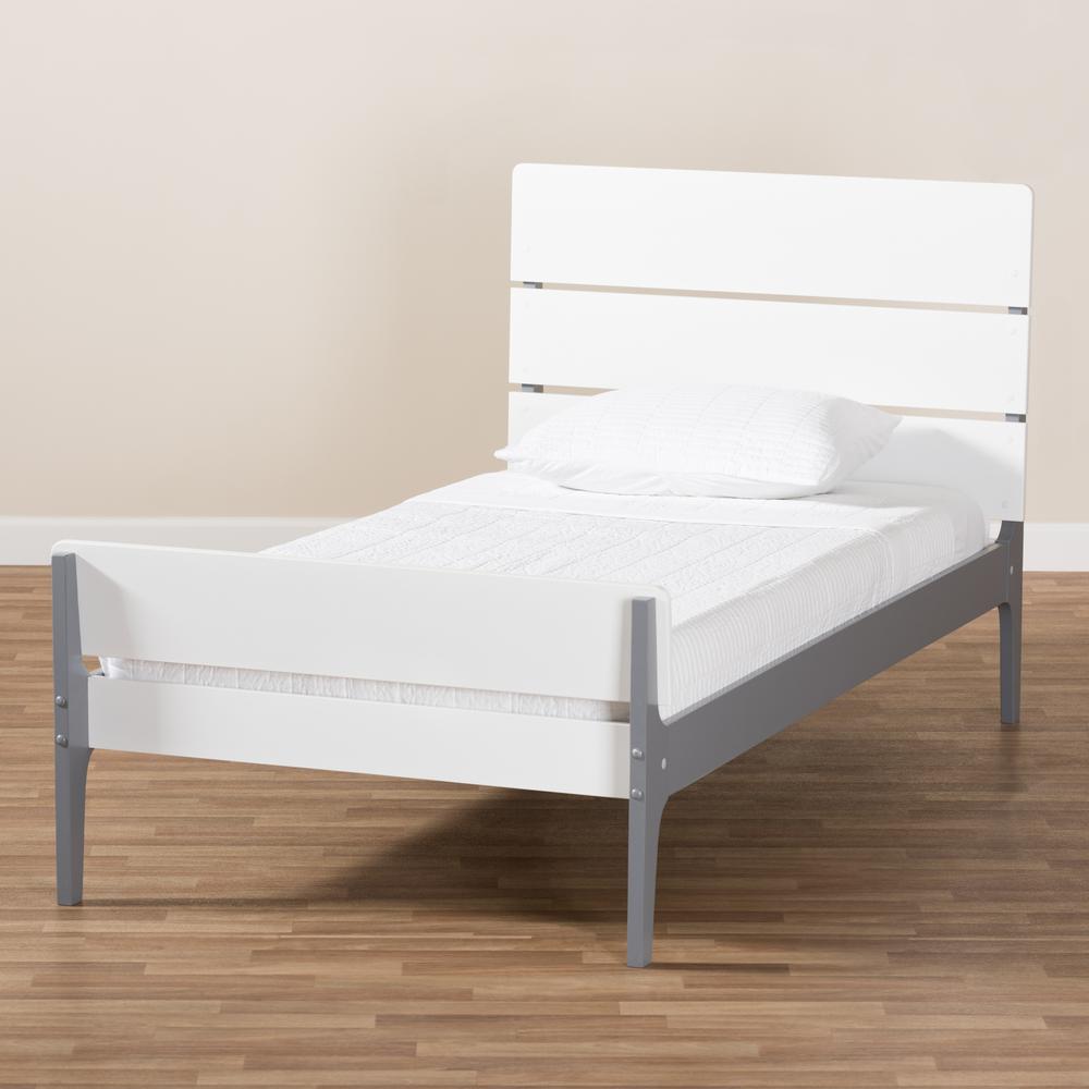 Classic Mission Style White and Dark Grey-Finished Wood Twin Platform Bed. Picture 15