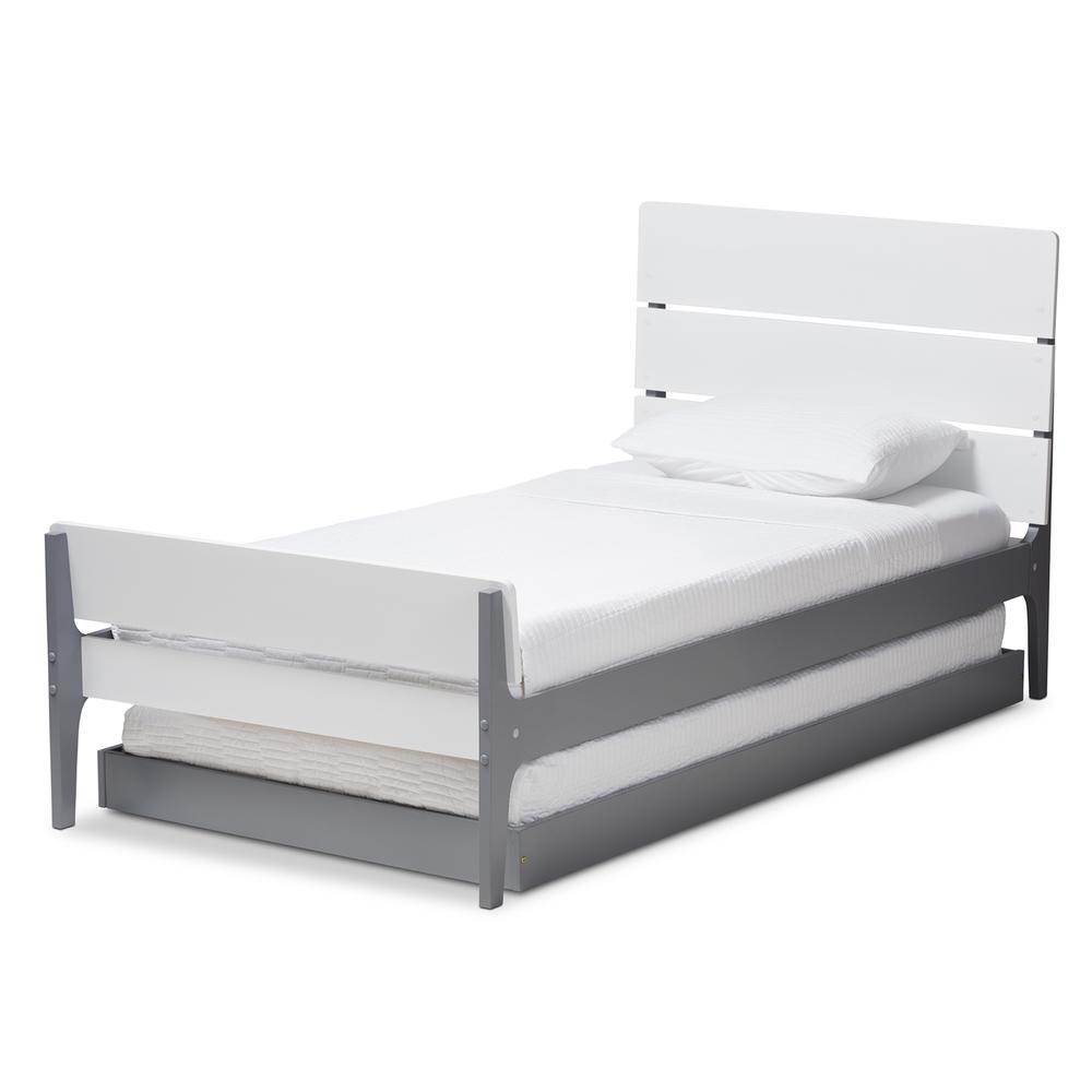 Classic Mission Style White and Grey-Finished Wood Twin Platform Bed. Picture 12