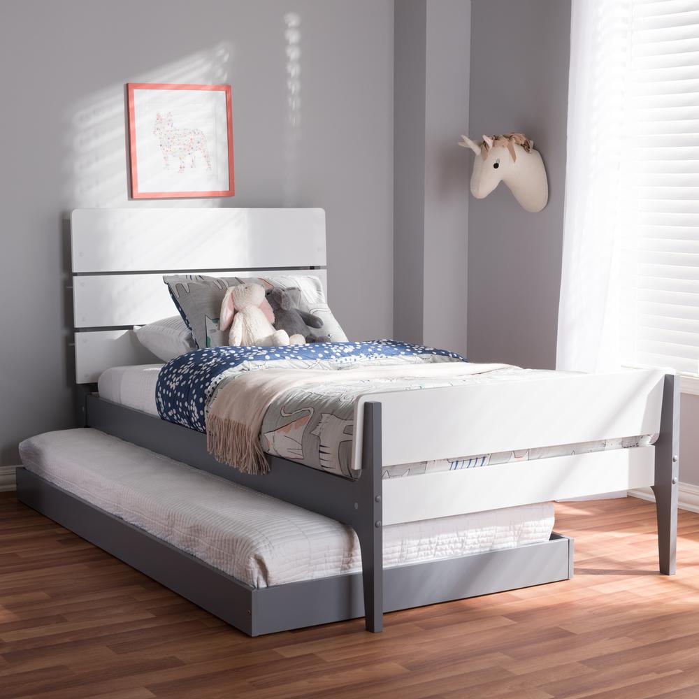 Classic Mission Style White and Grey-Finished Wood Twin Platform Bed. Picture 21