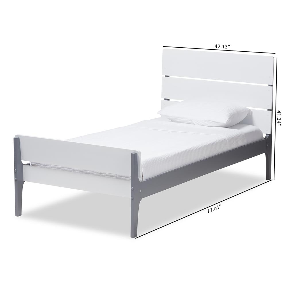 Classic Mission Style White and Dark Grey-Finished Wood Twin Platform Bed. Picture 16