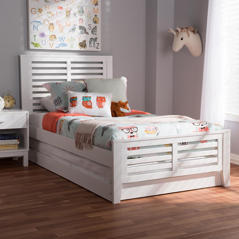 Sedona Modern Classic Mission Style White-Finished Wood Twin Platform Bed with Trundle. Picture 10