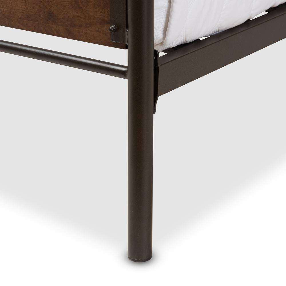 Industrial Black Bronze Finished Metal Coco Brown Wood Twin Size Platform Bed. Picture 13