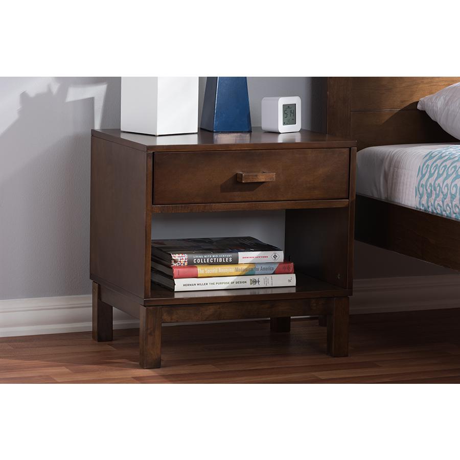 Deirdre Modern and Contemporary Brown Wood 1-Drawer Nightstand. Picture 9