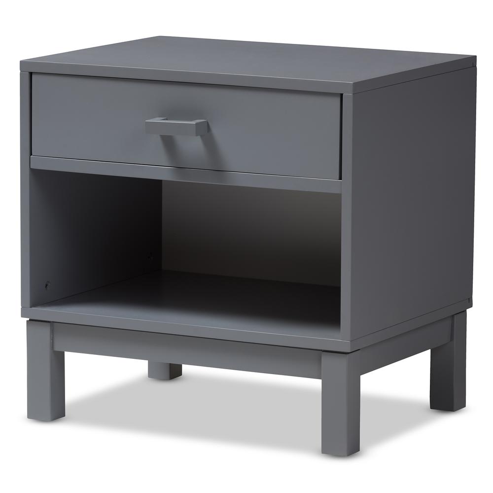 Baxton Studio Deirdre Modern and Contemporary Grey Wood 1-Drawer Nightstand. Picture 11