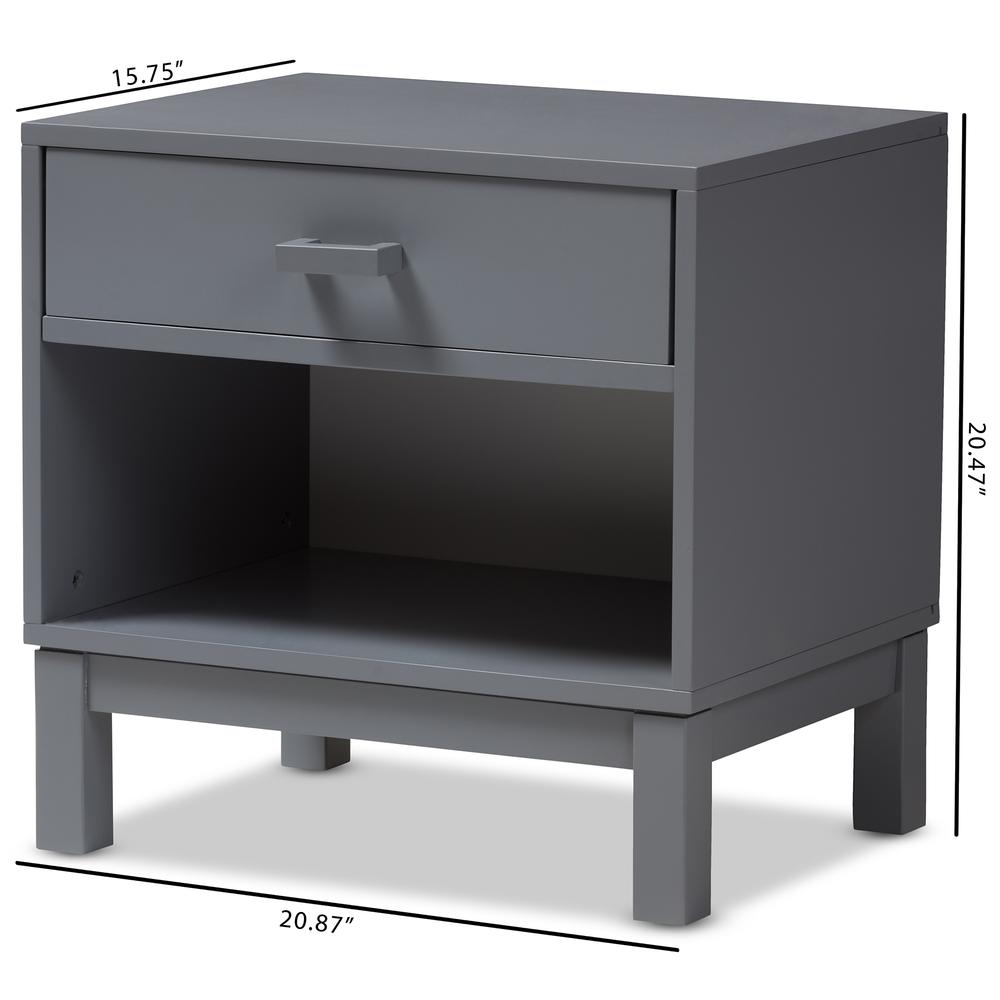 Baxton Studio Deirdre Modern and Contemporary Grey Wood 1-Drawer Nightstand. Picture 20