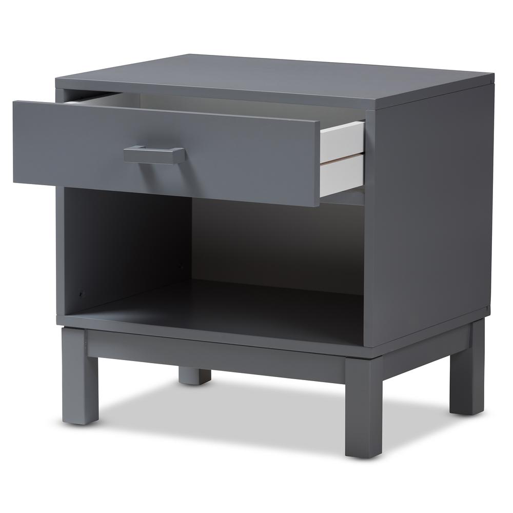 Baxton Studio Deirdre Modern and Contemporary Grey Wood 1-Drawer Nightstand. Picture 12