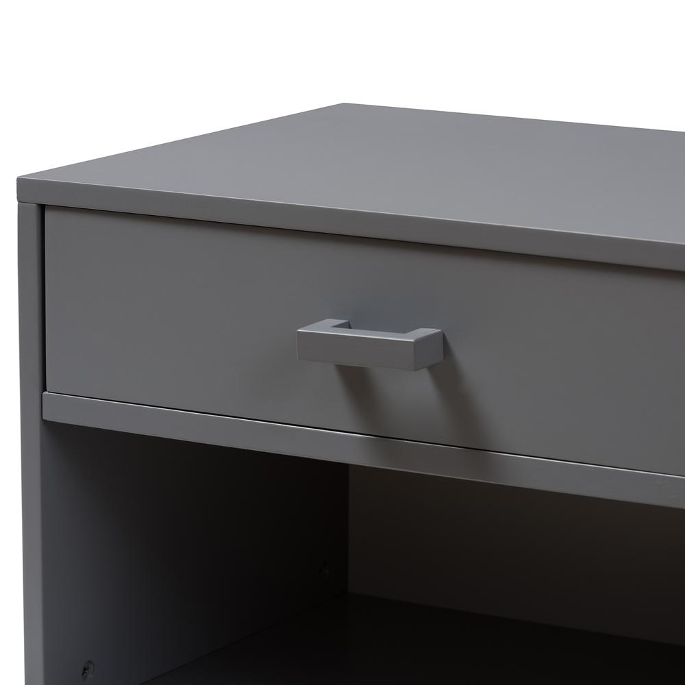 Baxton Studio Deirdre Modern and Contemporary Grey Wood 1-Drawer Nightstand. Picture 15