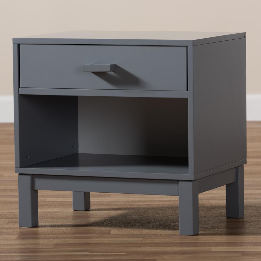 Baxton Studio Deirdre Modern and Contemporary Grey Wood 1-Drawer Nightstand. Picture 19