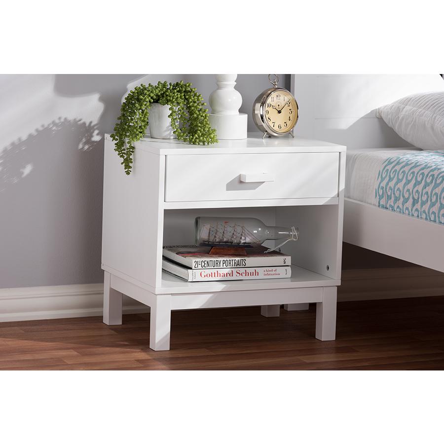 Deirdre Modern and Contemporary White Wood 1-Drawer Nightstand. Picture 9