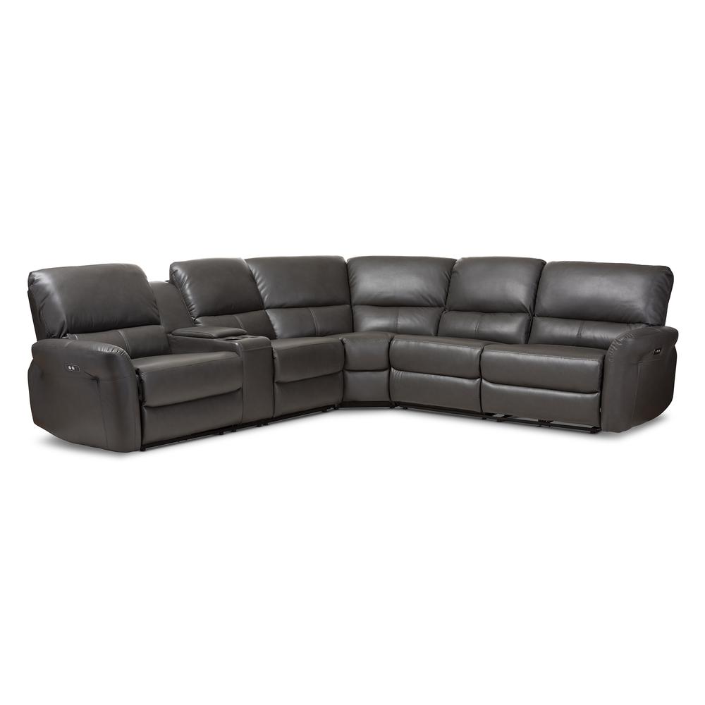 Grey Bonded Leather 5-Piece Power Reclining Sectional Sofa. Picture 13