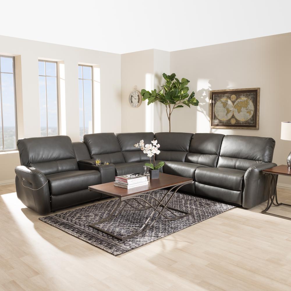 Grey Bonded Leather 5-Piece Power Reclining Sectional Sofa. Picture 22