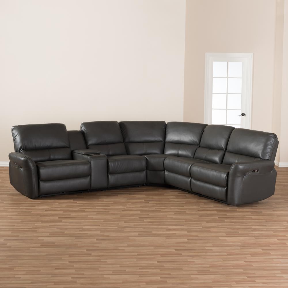 Grey Bonded Leather 5-Piece Power Reclining Sectional Sofa. Picture 23