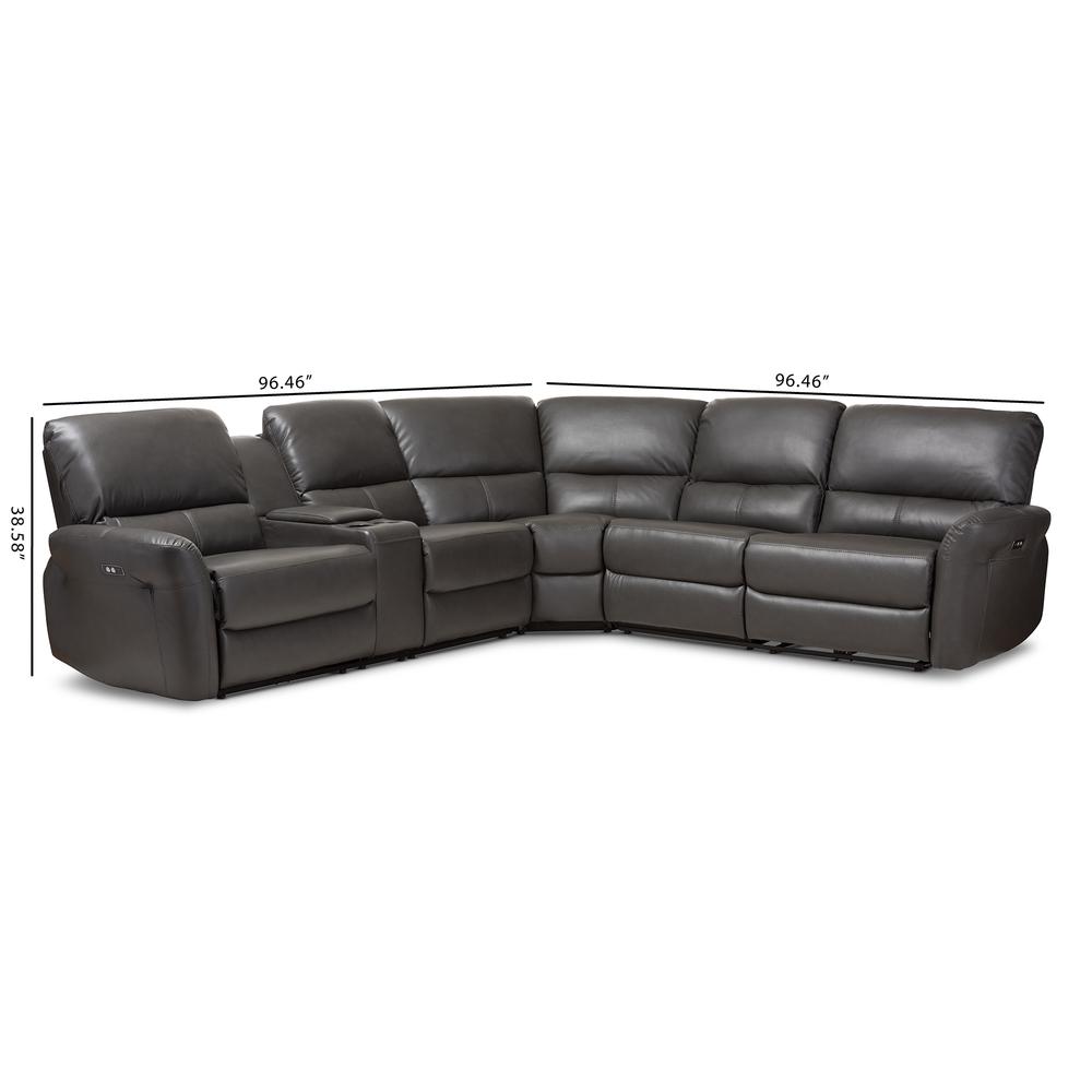 Grey Bonded Leather 5-Piece Power Reclining Sectional Sofa. Picture 24