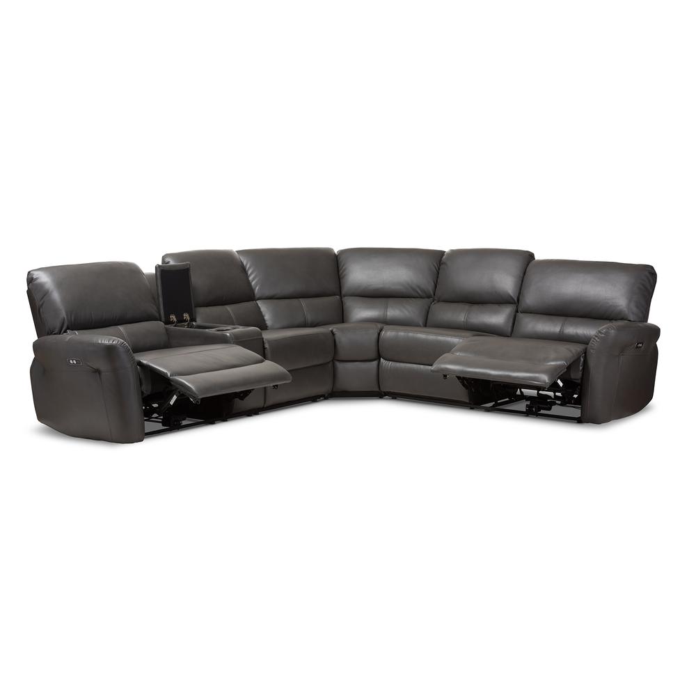 Grey Bonded Leather 5-Piece Power Reclining Sectional Sofa. Picture 14