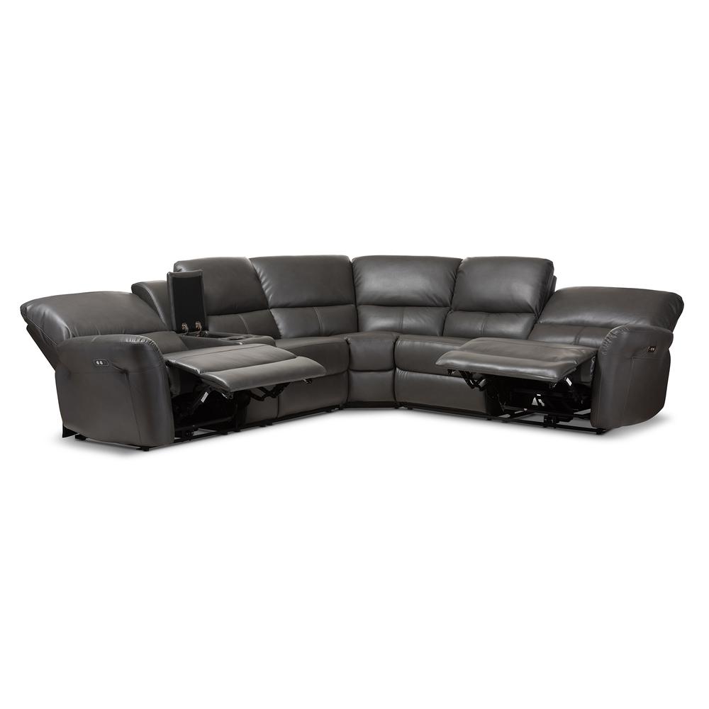 Grey Bonded Leather 5-Piece Power Reclining Sectional Sofa. Picture 15