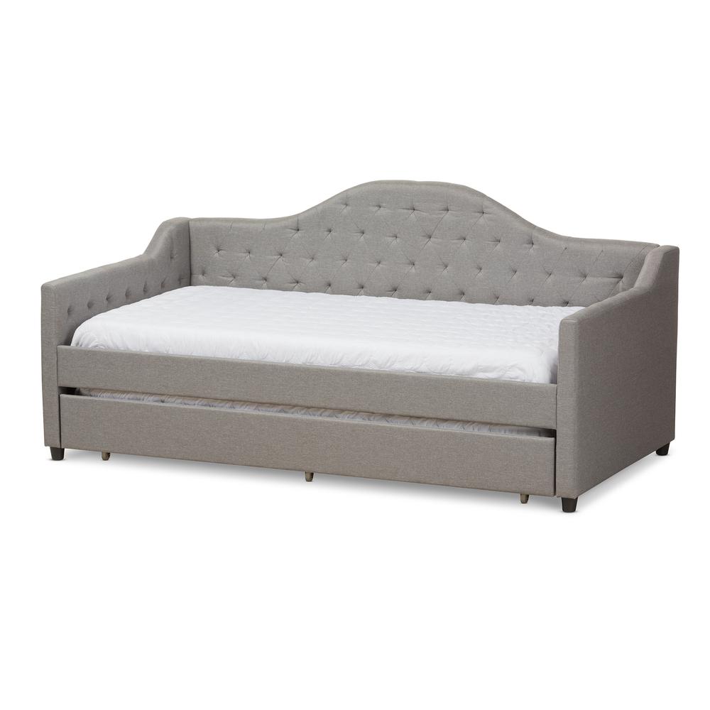 Perry Modern and Contemporary Light Grey Fabric Daybed with Trundle. Picture 13