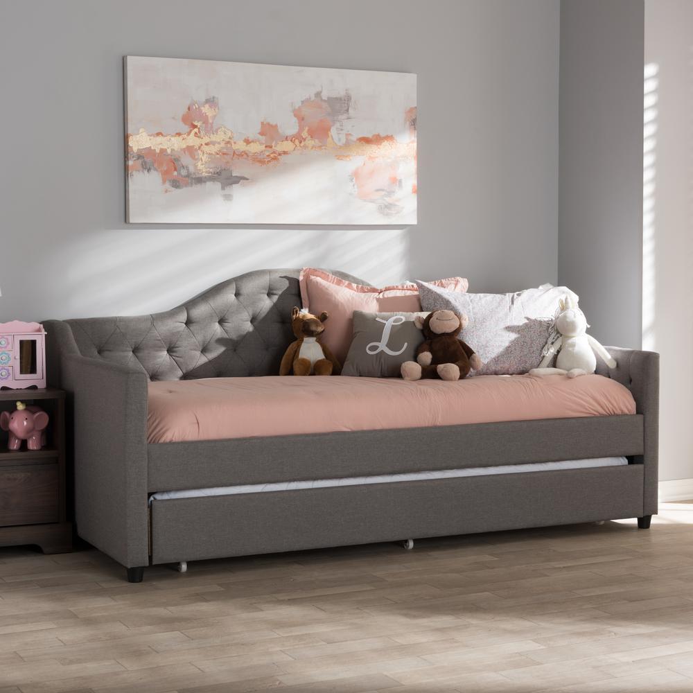 Perry Modern and Contemporary Light Grey Fabric Daybed with Trundle. Picture 11