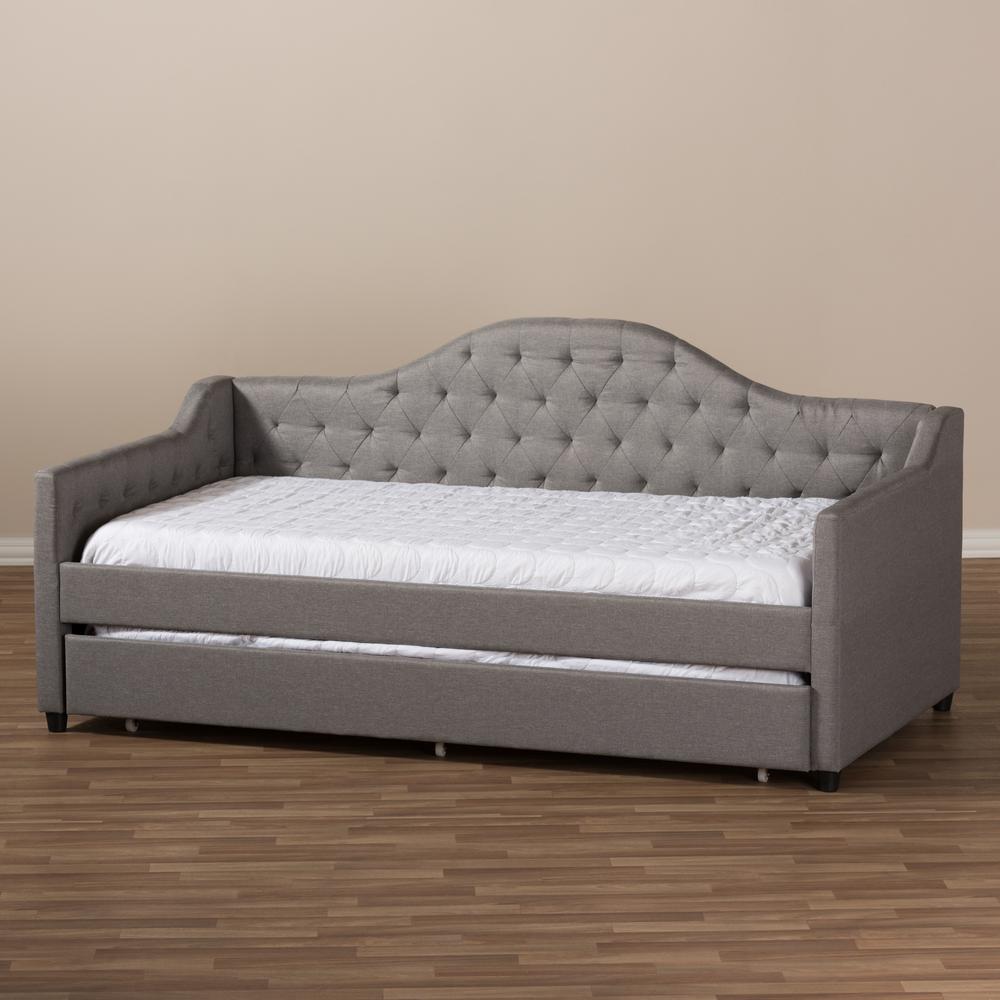Perry Modern and Contemporary Light Grey Fabric Daybed with Trundle. Picture 23