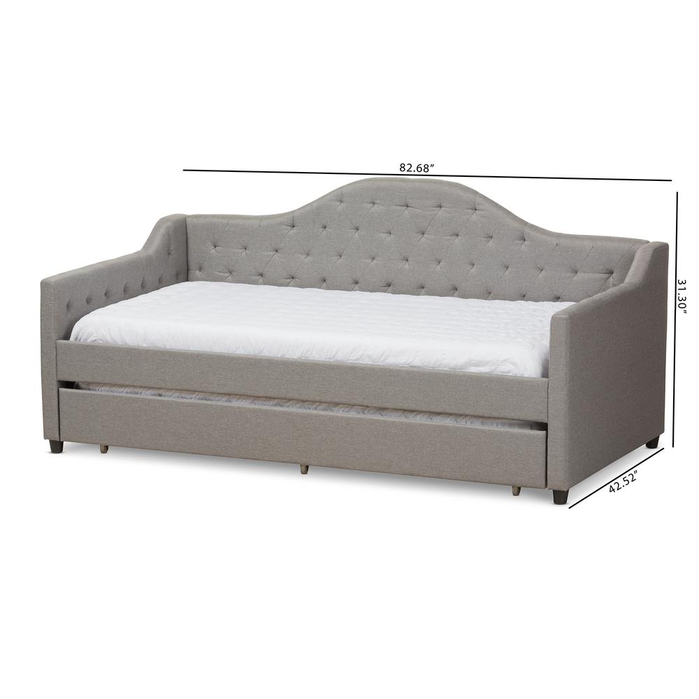 Perry Modern and Contemporary Light Grey Fabric Daybed with Trundle. Picture 24