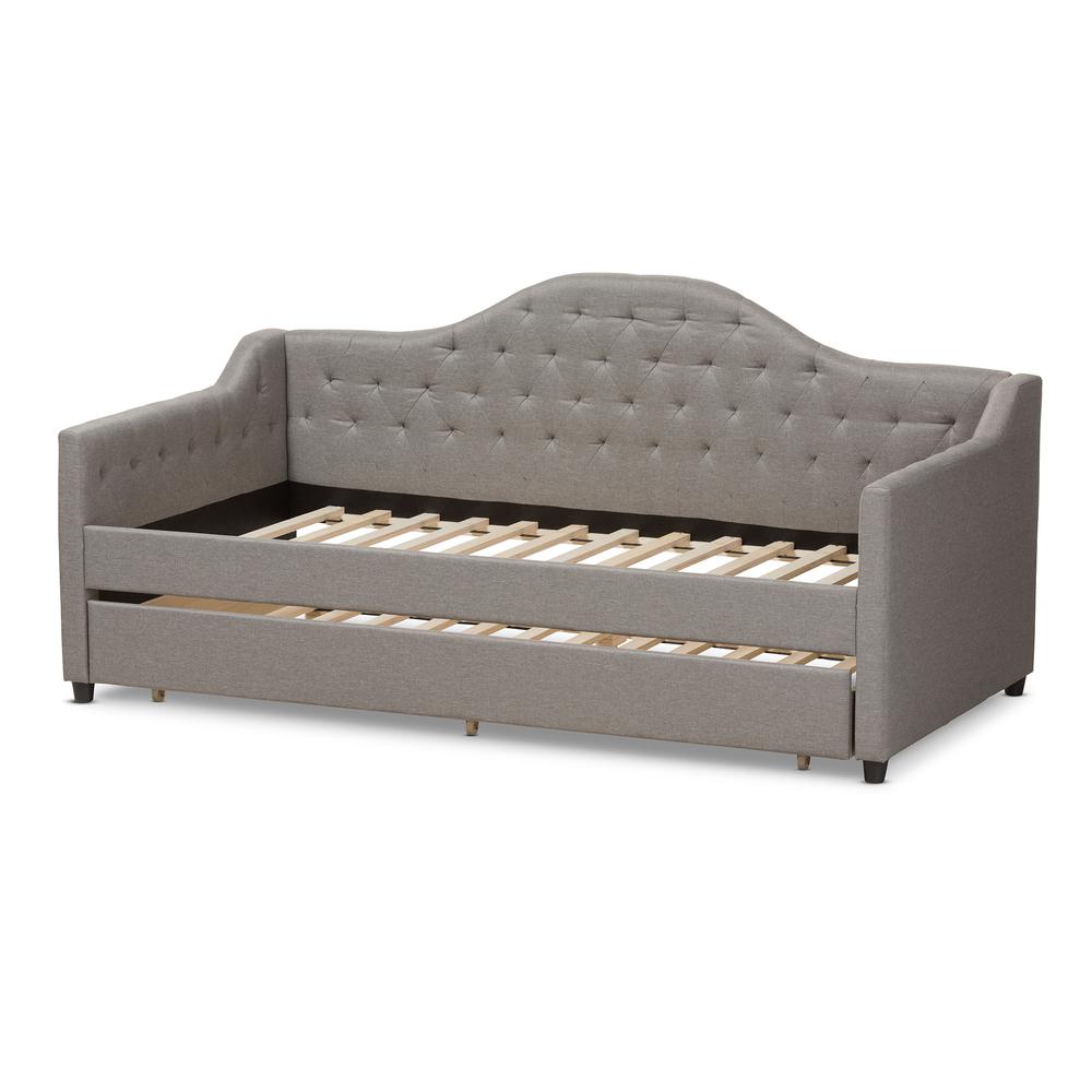 Perry Modern and Contemporary Light Grey Fabric Daybed with Trundle. Picture 16