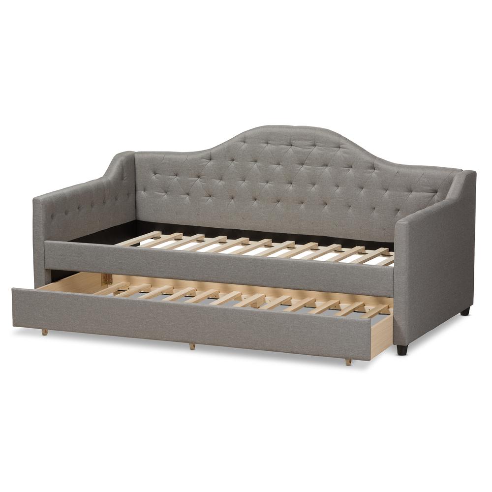Perry Modern and Contemporary Light Grey Fabric Daybed with Trundle. Picture 17
