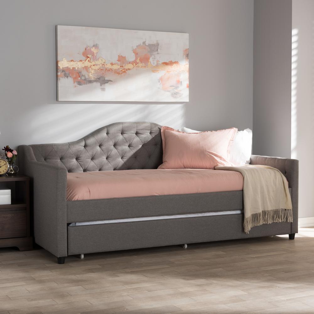 Perry Modern and Contemporary Light Grey Fabric Daybed with Trundle. Picture 19