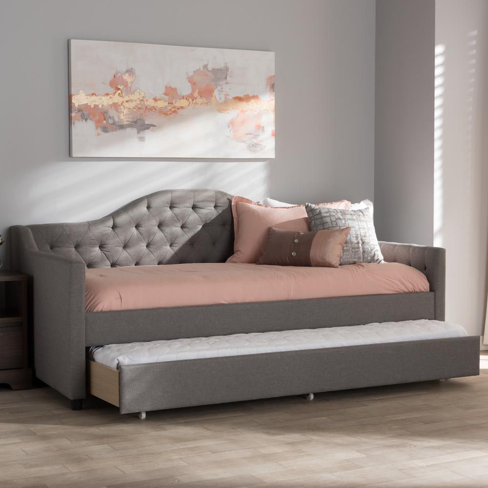 Perry Modern and Contemporary Light Grey Fabric Daybed with Trundle. Picture 20