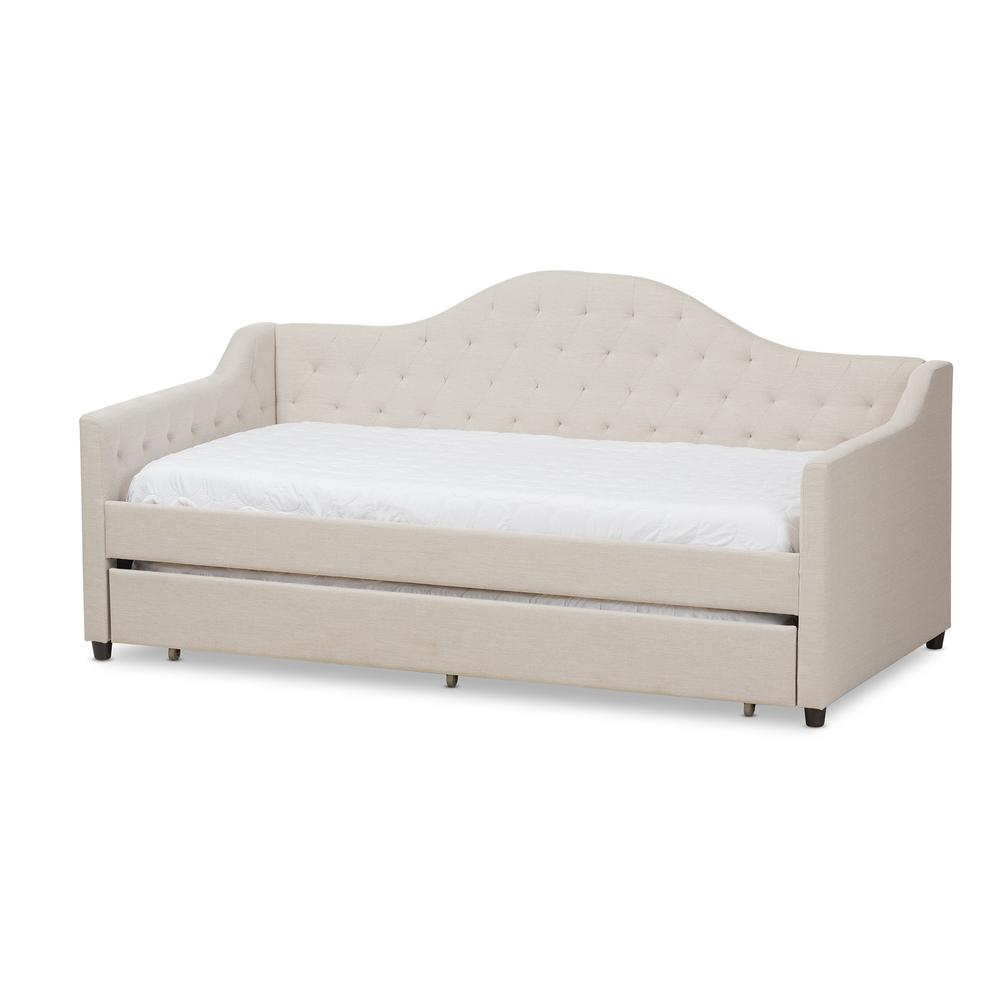 Perry Modern and Contemporary Light Beige Fabric Daybed with Trundle. Picture 13