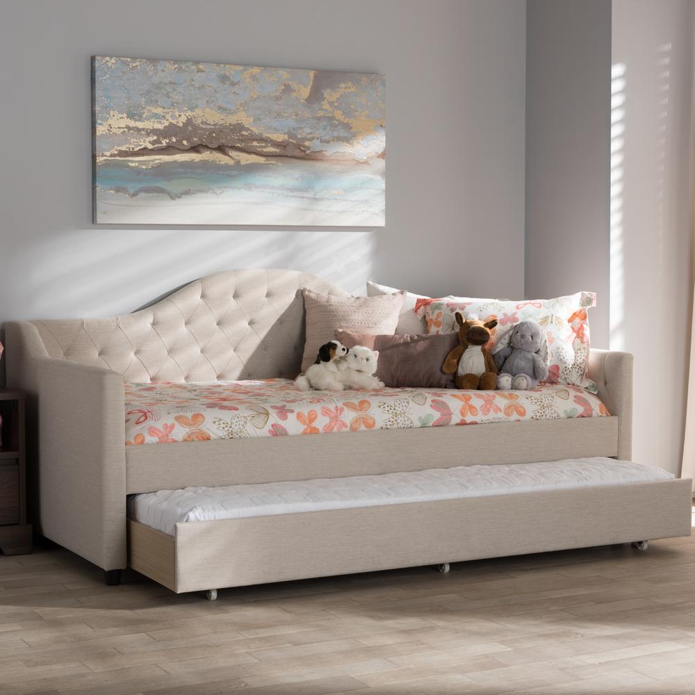Perry Modern and Contemporary Light Beige Fabric Daybed with Trundle. Picture 11