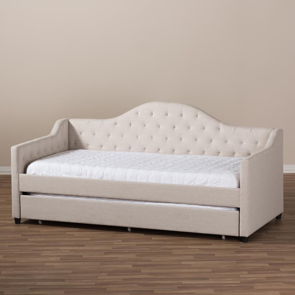 Perry Modern and Contemporary Light Beige Fabric Daybed with Trundle. Picture 23