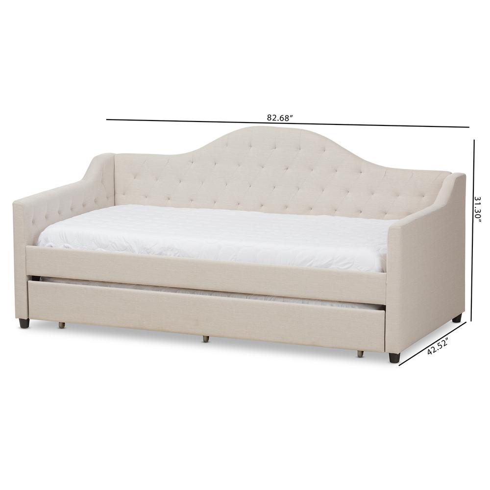 Perry Modern and Contemporary Light Beige Fabric Daybed with Trundle. Picture 24