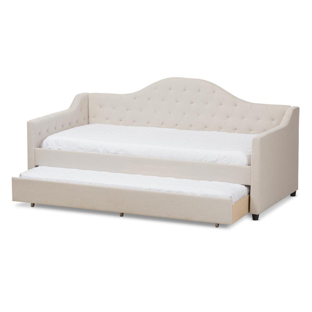 Perry Modern and Contemporary Light Beige Fabric Daybed with Trundle. Picture 14