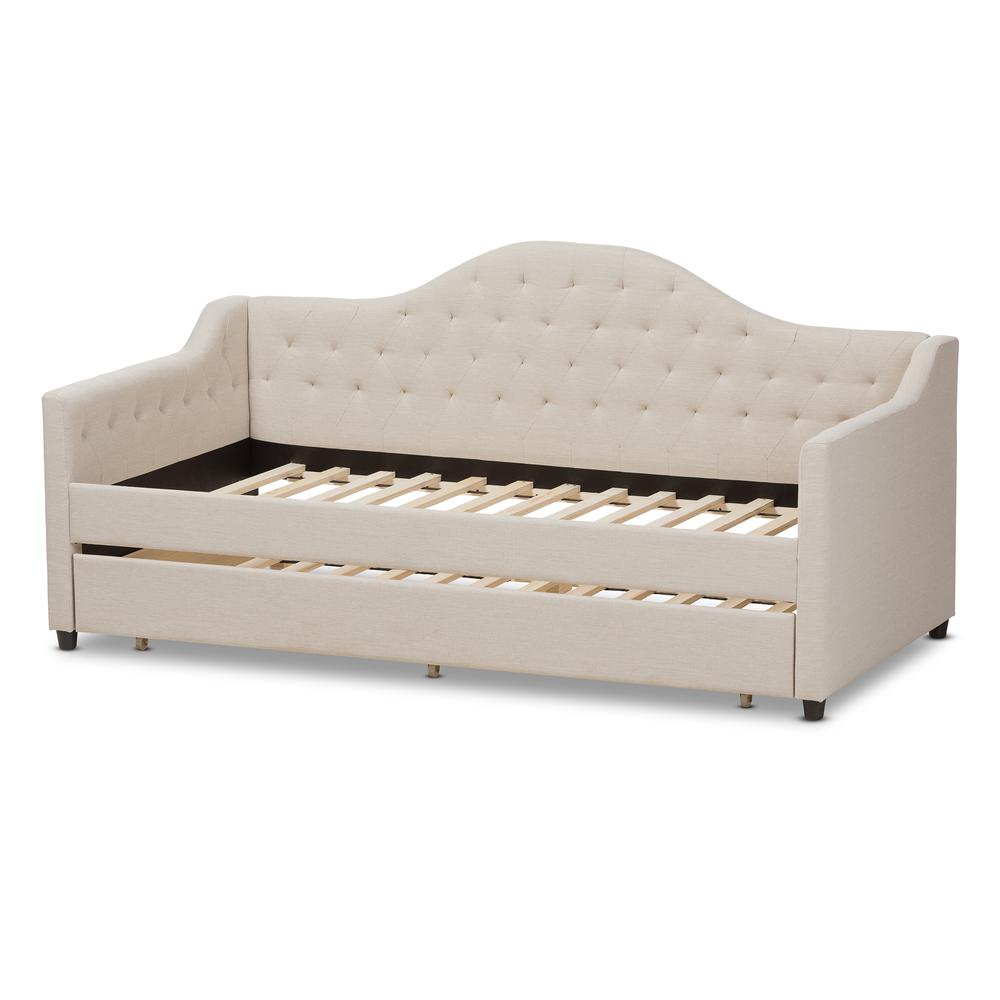 Perry Modern and Contemporary Light Beige Fabric Daybed with Trundle. Picture 16