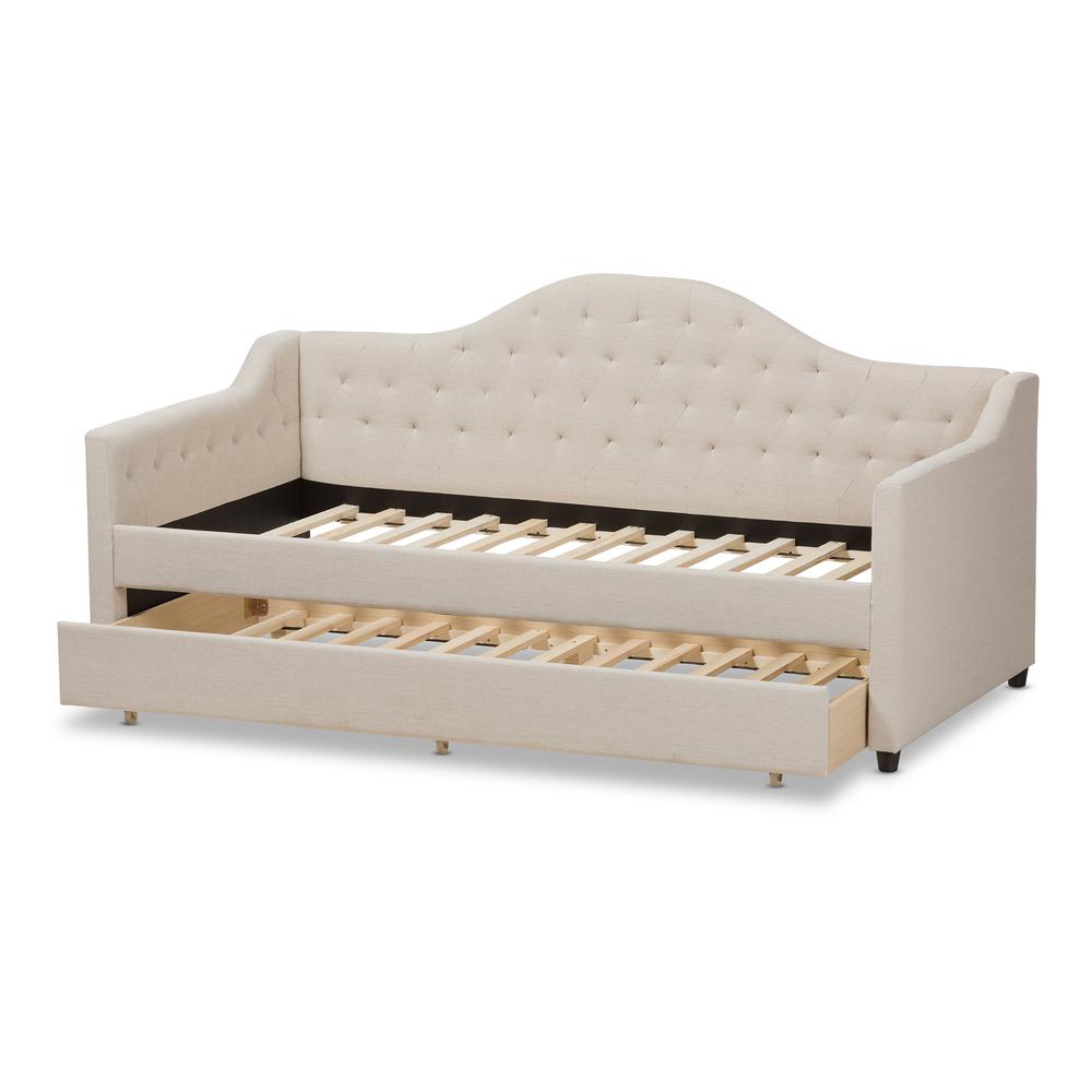 Perry Modern and Contemporary Light Beige Fabric Daybed with Trundle. Picture 17