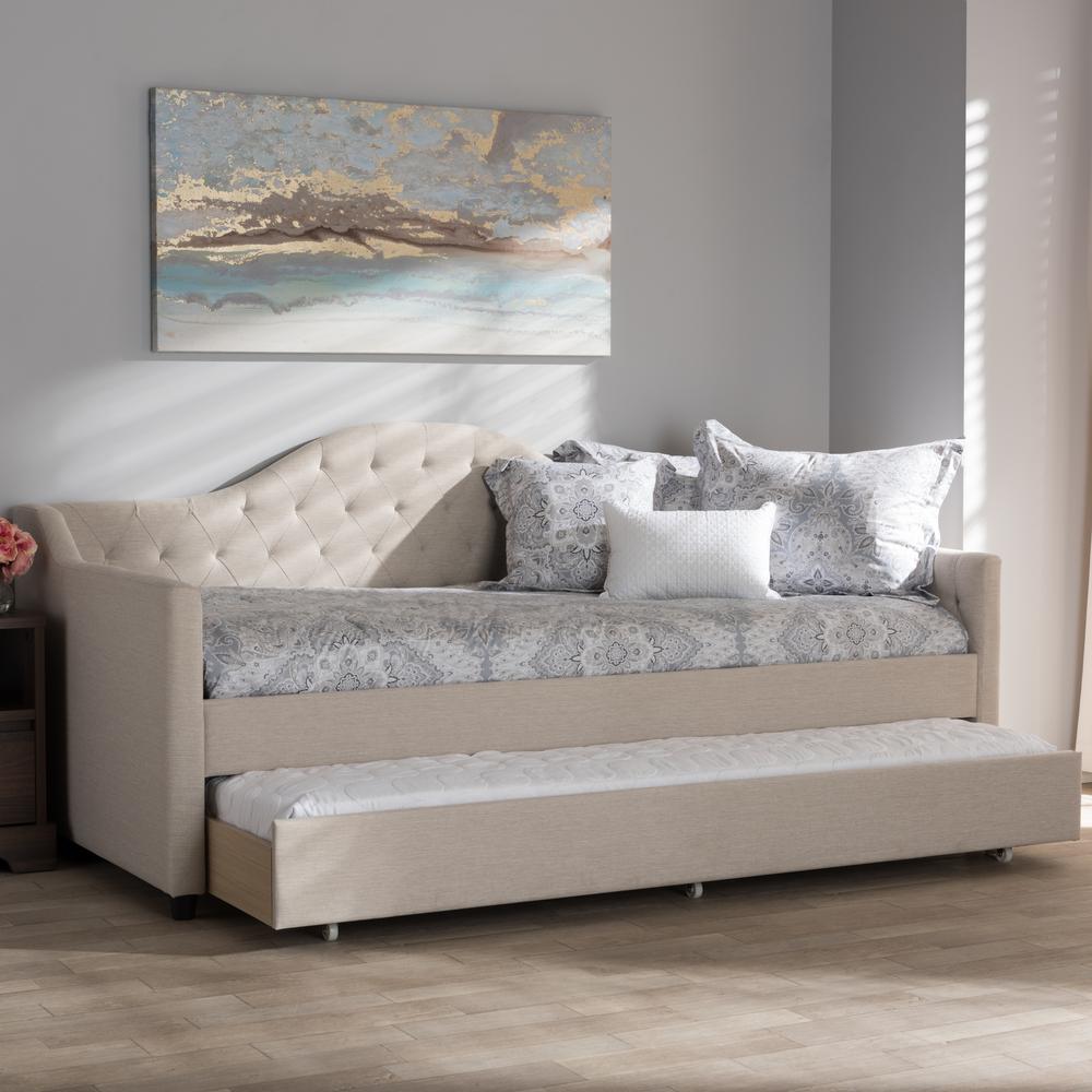 Perry Modern and Contemporary Light Beige Fabric Daybed with Trundle. Picture 20