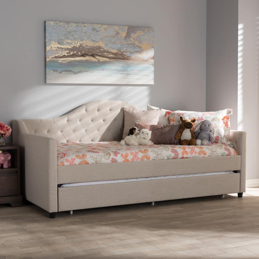 Perry Modern and Contemporary Light Beige Fabric Daybed with Trundle. Picture 21