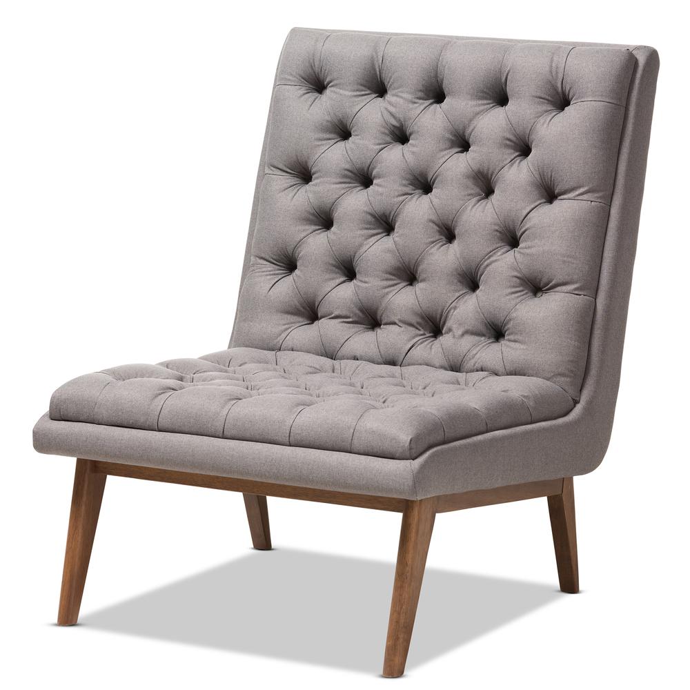Grey Fabric Upholstered Walnut Finished Wood Lounge Chair. Picture 10