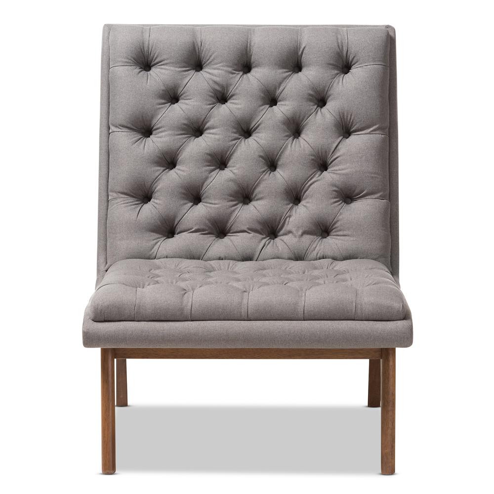 Grey Fabric Upholstered Walnut Finished Wood Lounge Chair. Picture 11