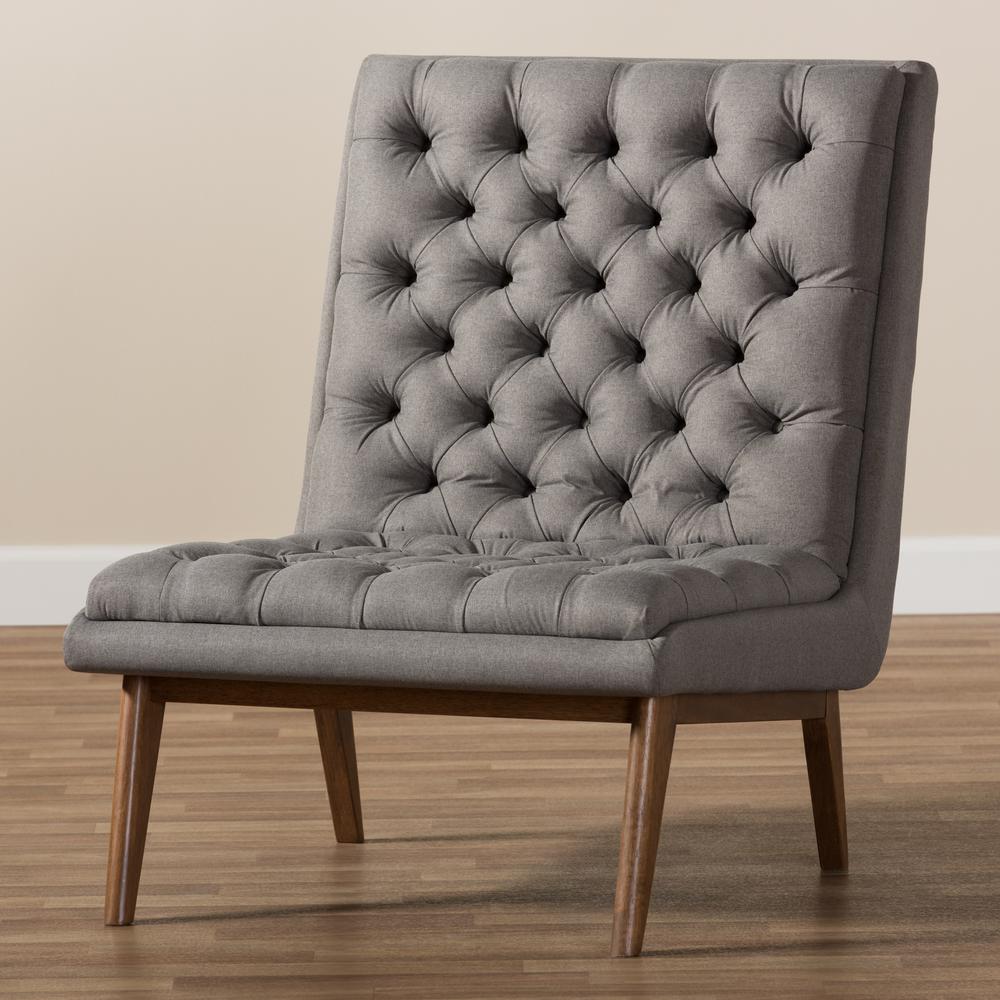 Grey Fabric Upholstered Walnut Finished Wood Lounge Chair. Picture 17