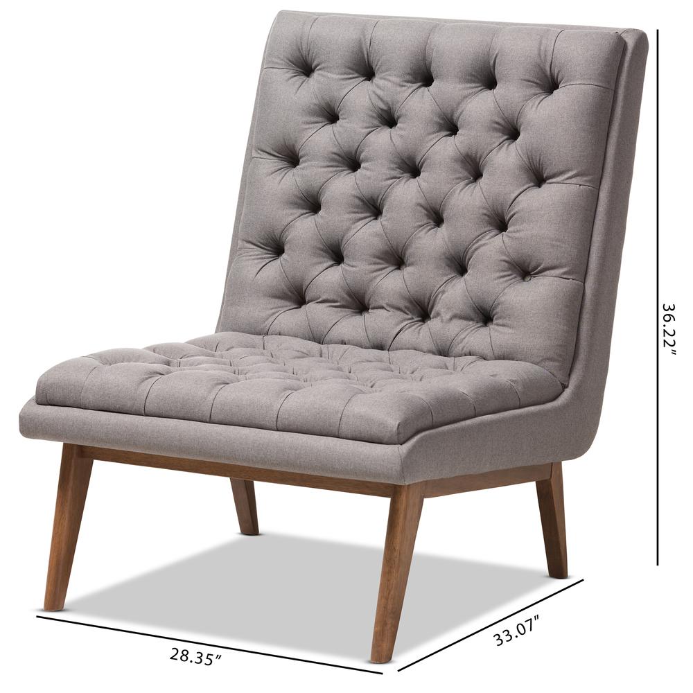 Grey Fabric Upholstered Walnut Finished Wood Lounge Chair. Picture 18