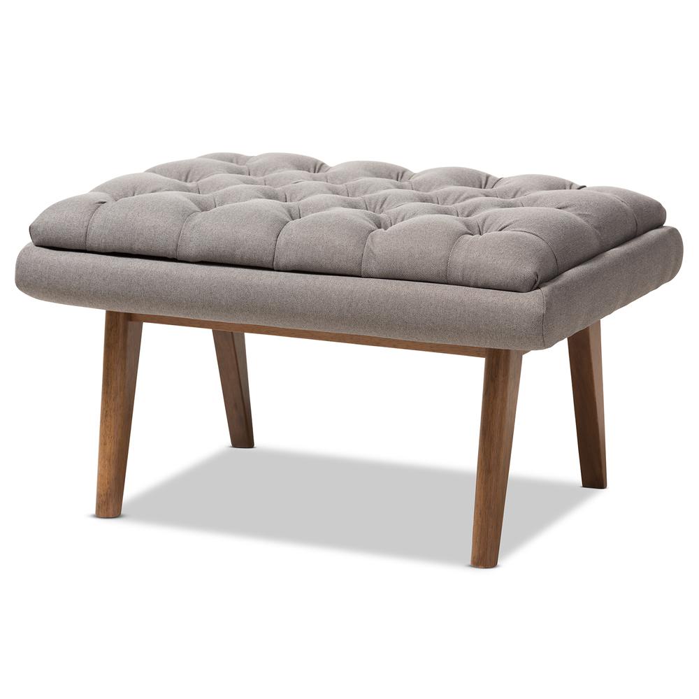 Annetha Mid-Century Modern Grey Fabric Upholstered Walnut Finished Wood Ottoman. Picture 9