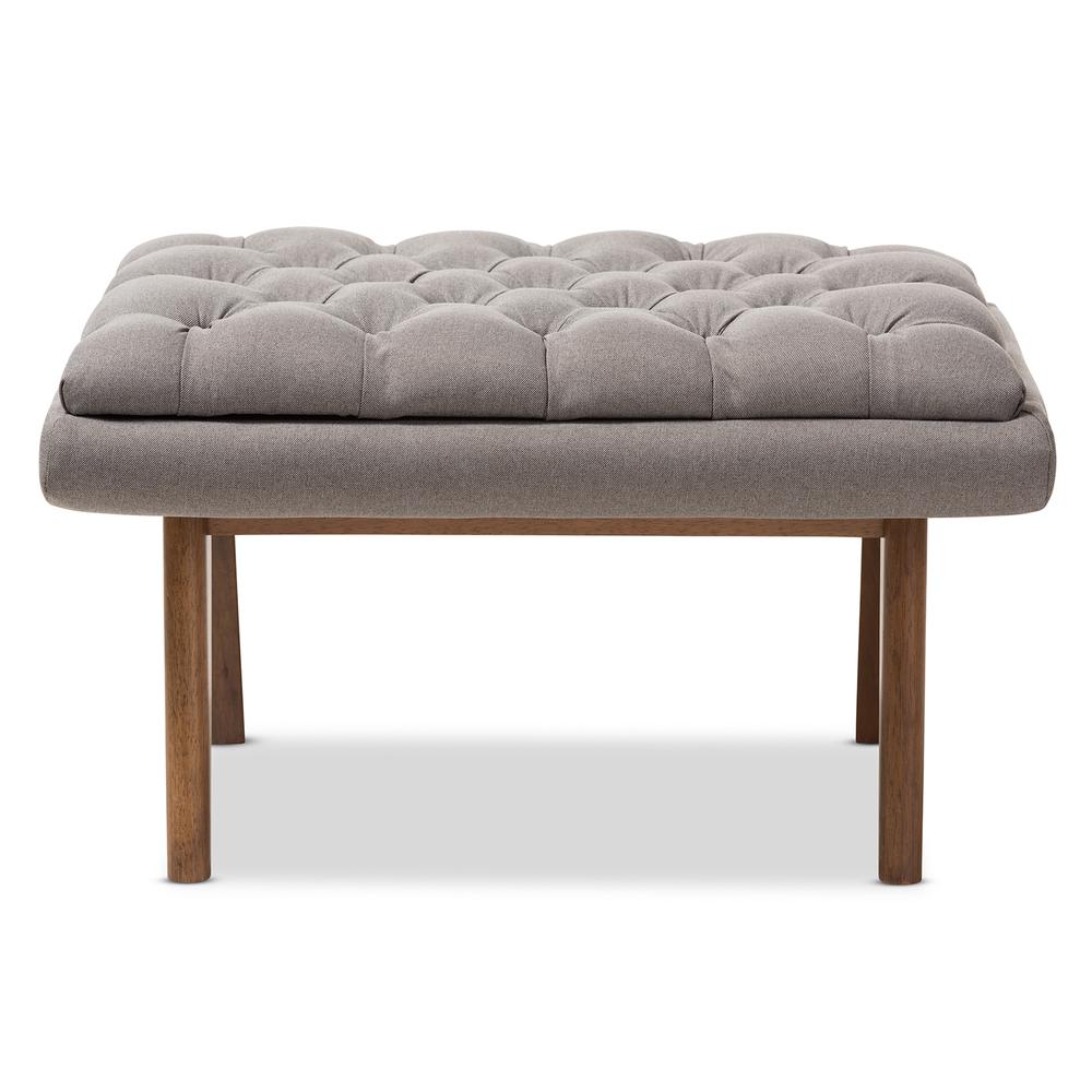 Annetha Mid-Century Modern Grey Fabric Upholstered Walnut Finished Wood Ottoman. Picture 10
