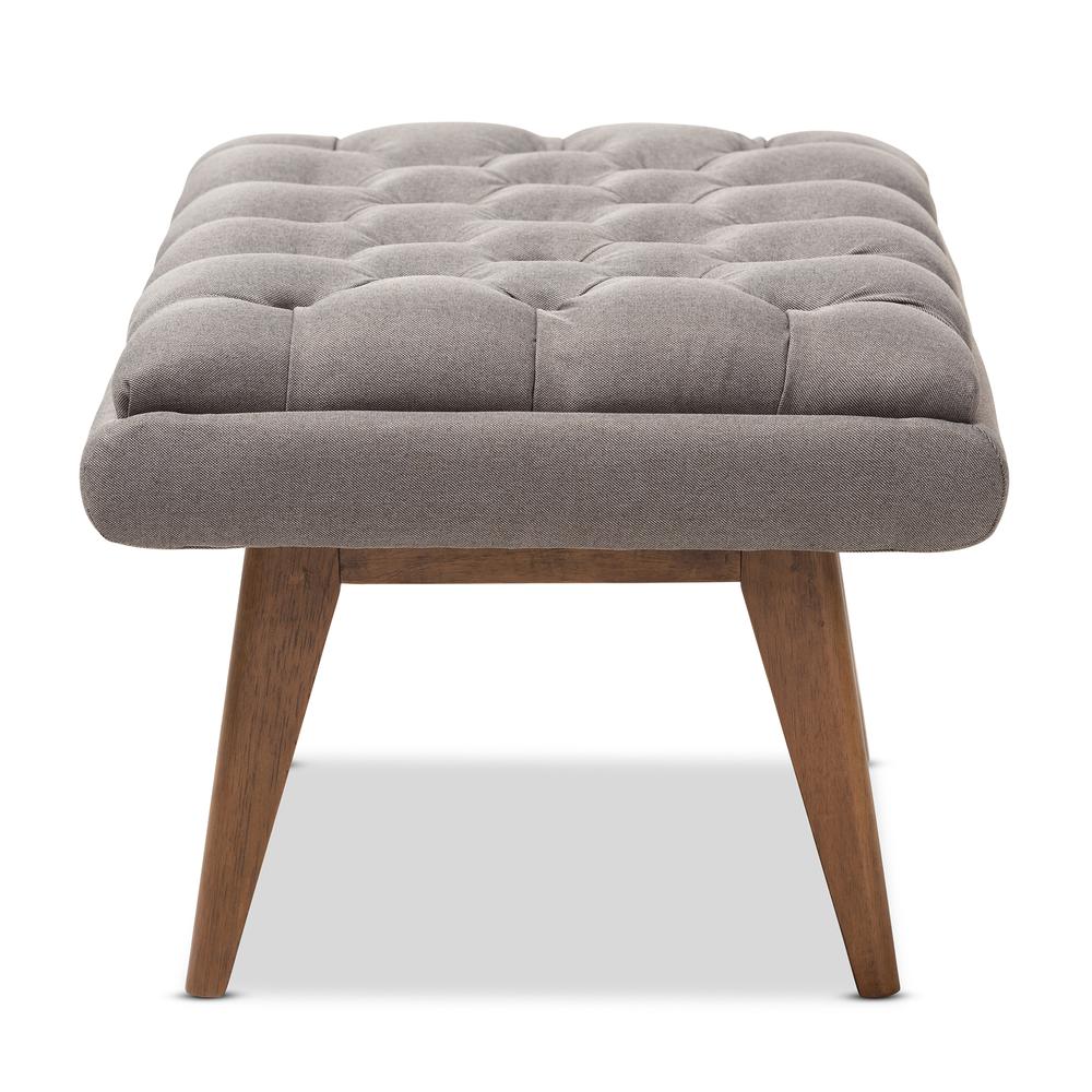 Annetha Mid-Century Modern Grey Fabric Upholstered Walnut Finished Wood Ottoman. Picture 11
