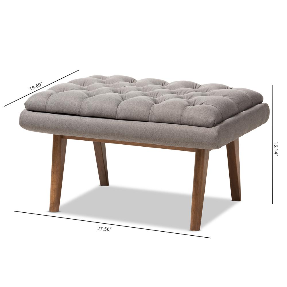 Annetha Mid-Century Modern Grey Fabric Upholstered Walnut Finished Wood Ottoman. Picture 16