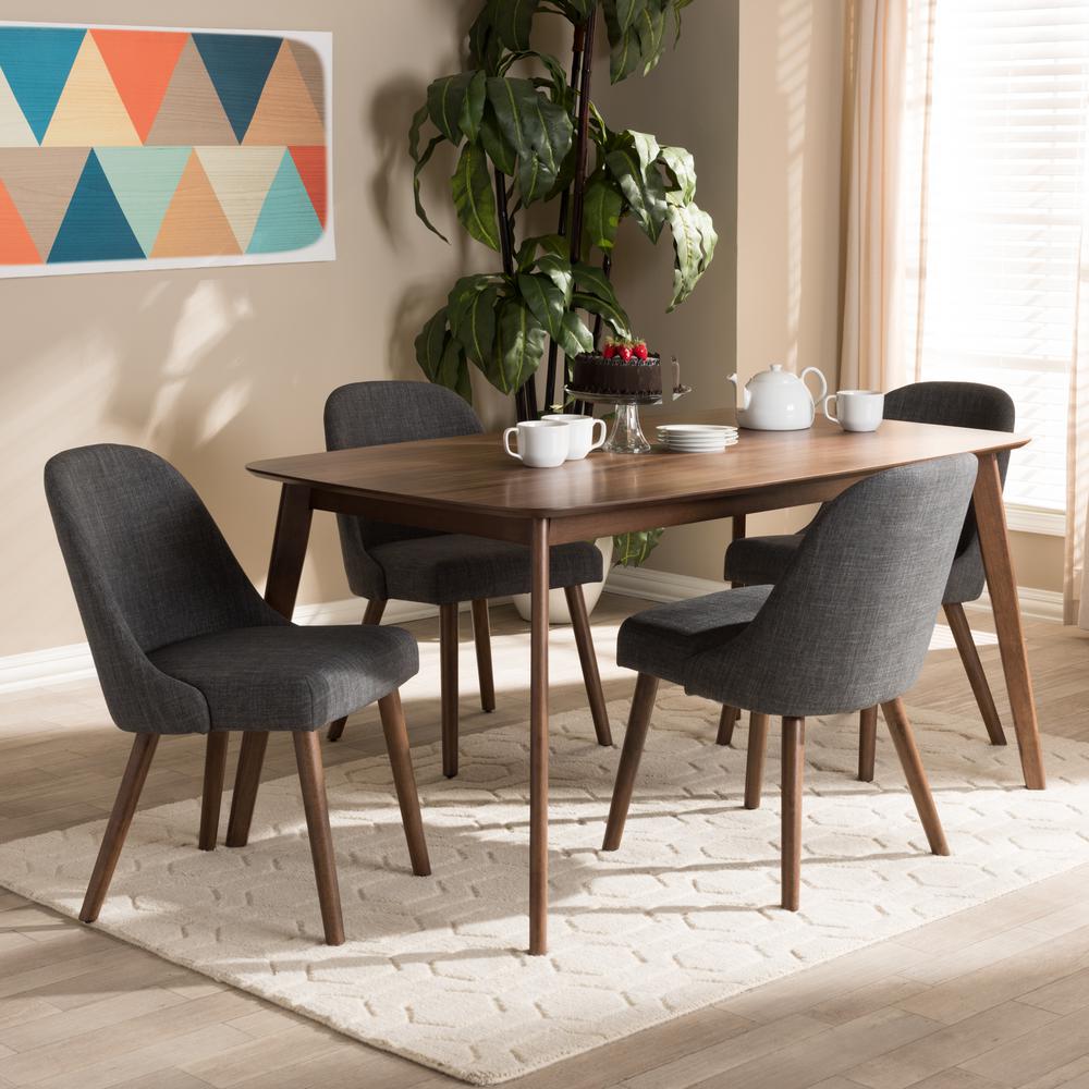 Dark Grey Fabric Upholstered Walnut Finished Wood 5-Piece Dining Set. Picture 10