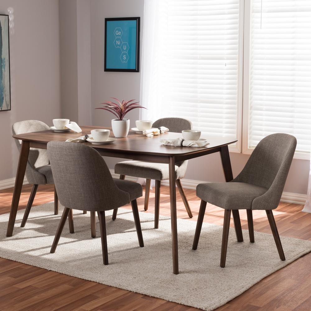 Light Grey Fabric Upholstered Walnut Finished Wood 5-Piece Dining Set. Picture 10