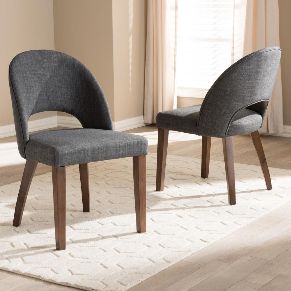 Dark Grey Fabric Upholstered Walnut Finished Wood Dining Chair (Set of 2). Picture 14