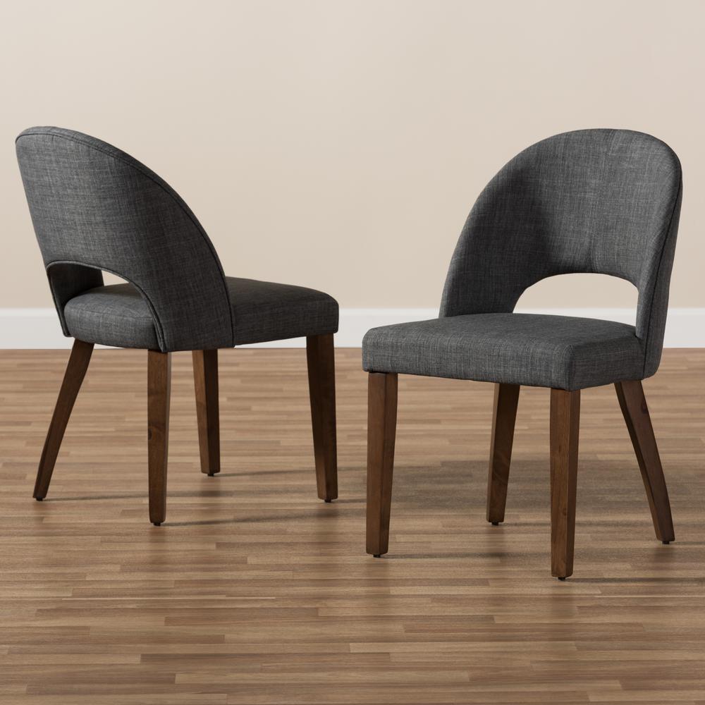 Dark Grey Fabric Upholstered Walnut Finished Wood Dining Chair (Set of 2). Picture 15