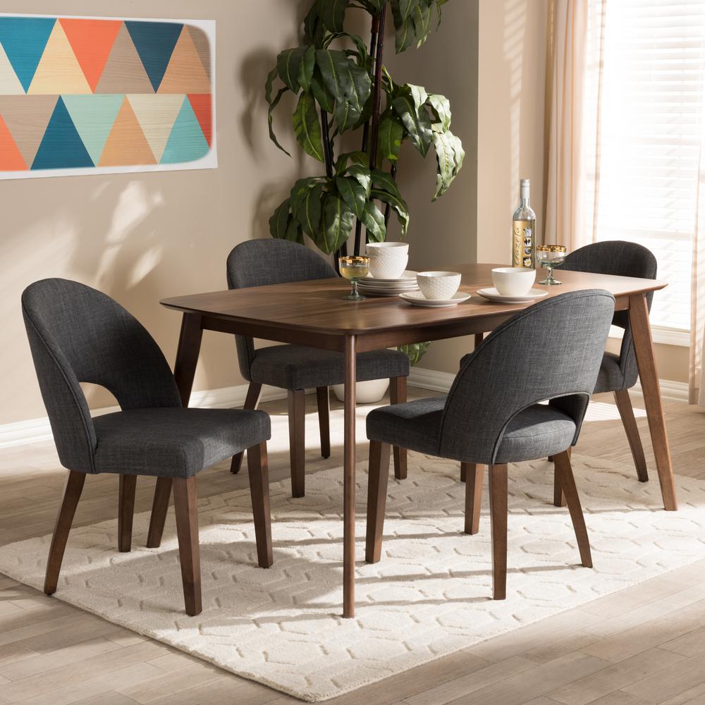 Dark Grey Fabric Upholstered Walnut Finished Wood 5-Piece Dining Set. Picture 10
